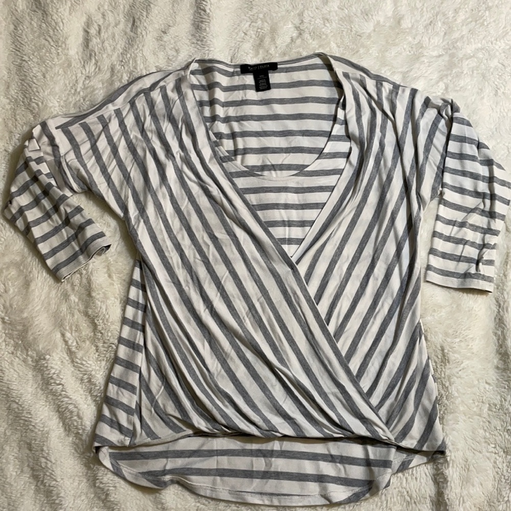 White House‎ Black Market Grey and White Striped Top